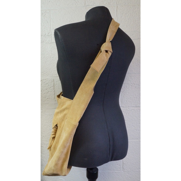 Free People Leather Shoulder Bag Slouchy Jessa Suede Hobo Carry All Sand Color - Picture 3 of 9